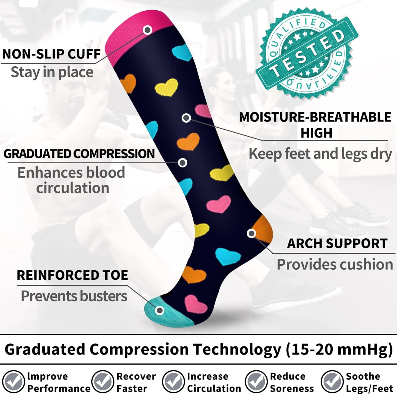 Compression Socks for Women & Men Circulation (4 Pairs)- Best Support for Running,Hiking,Athletic Sports,Flight Travel