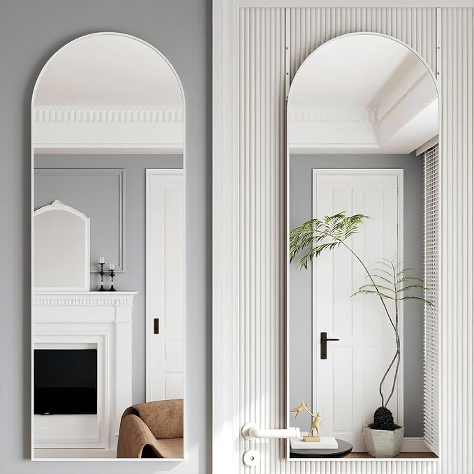 50"x 16" Door Mirror, Arched Full Length Hanging Mirror, White