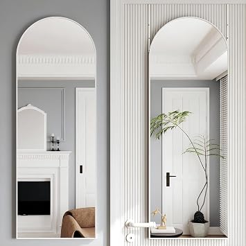 Door Mirror, Arched Full Length Mirror Over The Door, 16"x 50" Hanging Mirrors, Wall Mirrors,White