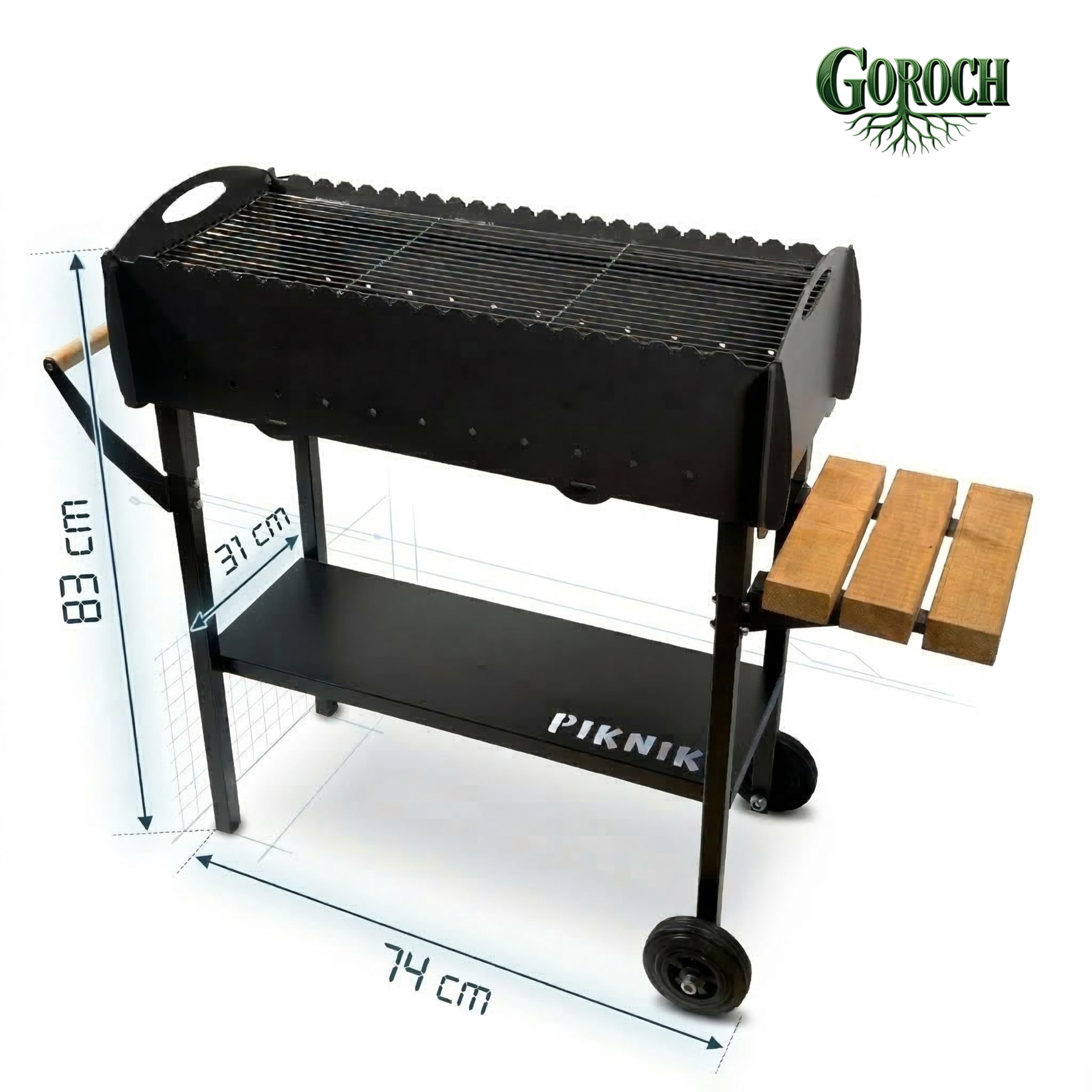 Gartengrill | Schaschlikgrill für 21 Spieße mit Rädern – Massiver Holzkohlegrill aus 3 mm Stahl, zerlegbar & mobil, stationärer Mangal Grill mit Ablage für Garten, Terrasse & Outdoor BBQ