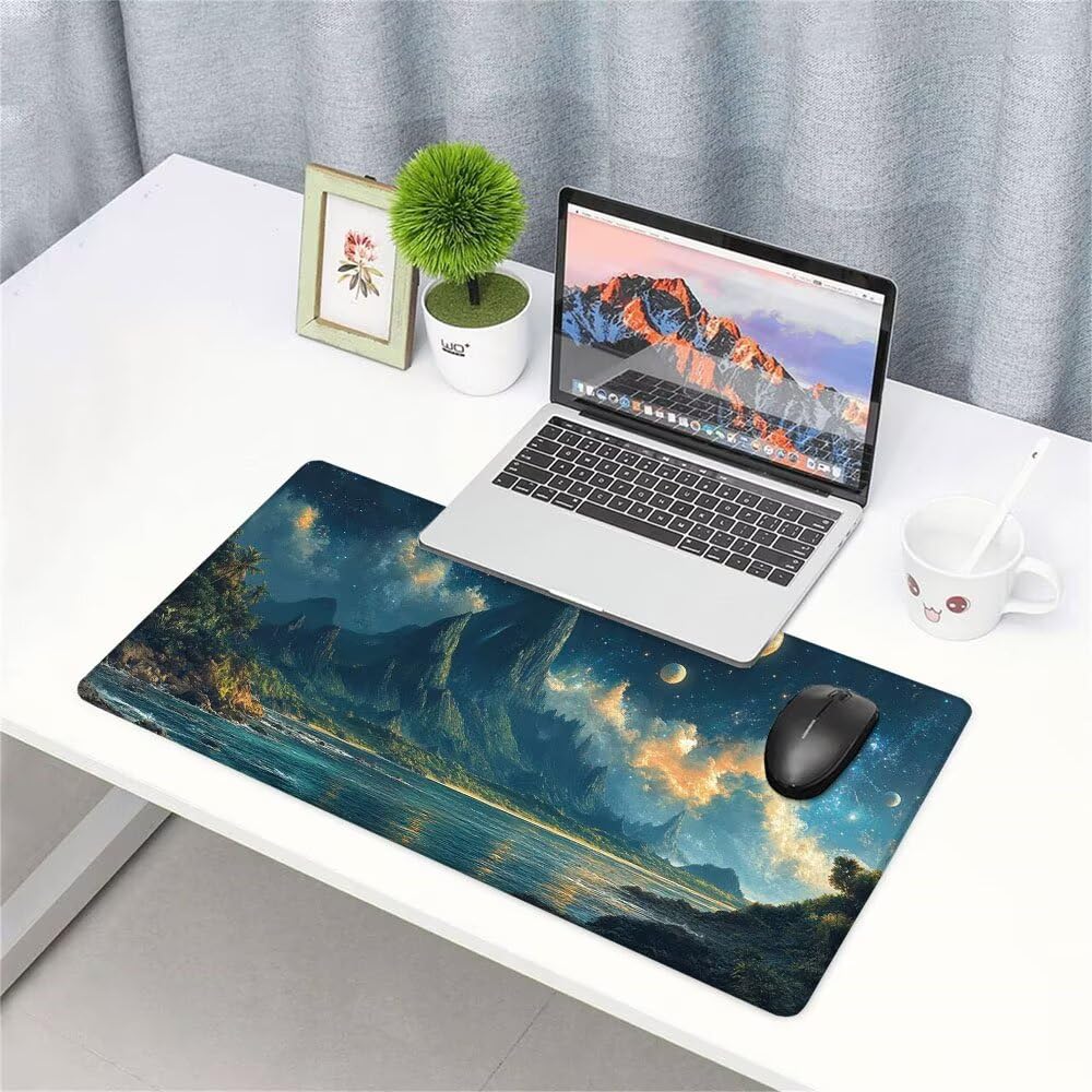 Alfombrilla de Mouse para Juegos, Blu, XXL, Antideslizante, Impermeable, Diseño de Cielo stellato, Extendido, Grande, 1400x600x3mm, para PC, Laptop, Ufficio, Famiglia d-861