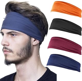4 Pcs Sports Headbands,Sweatbands for Men and Women, Moisture Wicking Workout Headbands,Men Workout Headbands for Running Gym Training Tennis Basketball Football Yoga and Bike, Unisex Hairband.