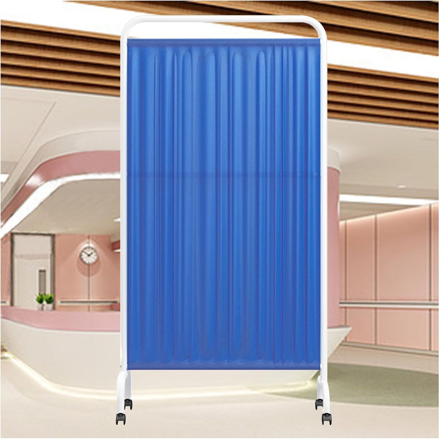 Medical Privacy Screen,Folding Privacy Screen with 360° Brake Wheels,1-5 Panel Protective Screens Room Divider for Office/Hall/Clinic/Restaurant(Brown,1-Panel) (Dark Blue 2panel)