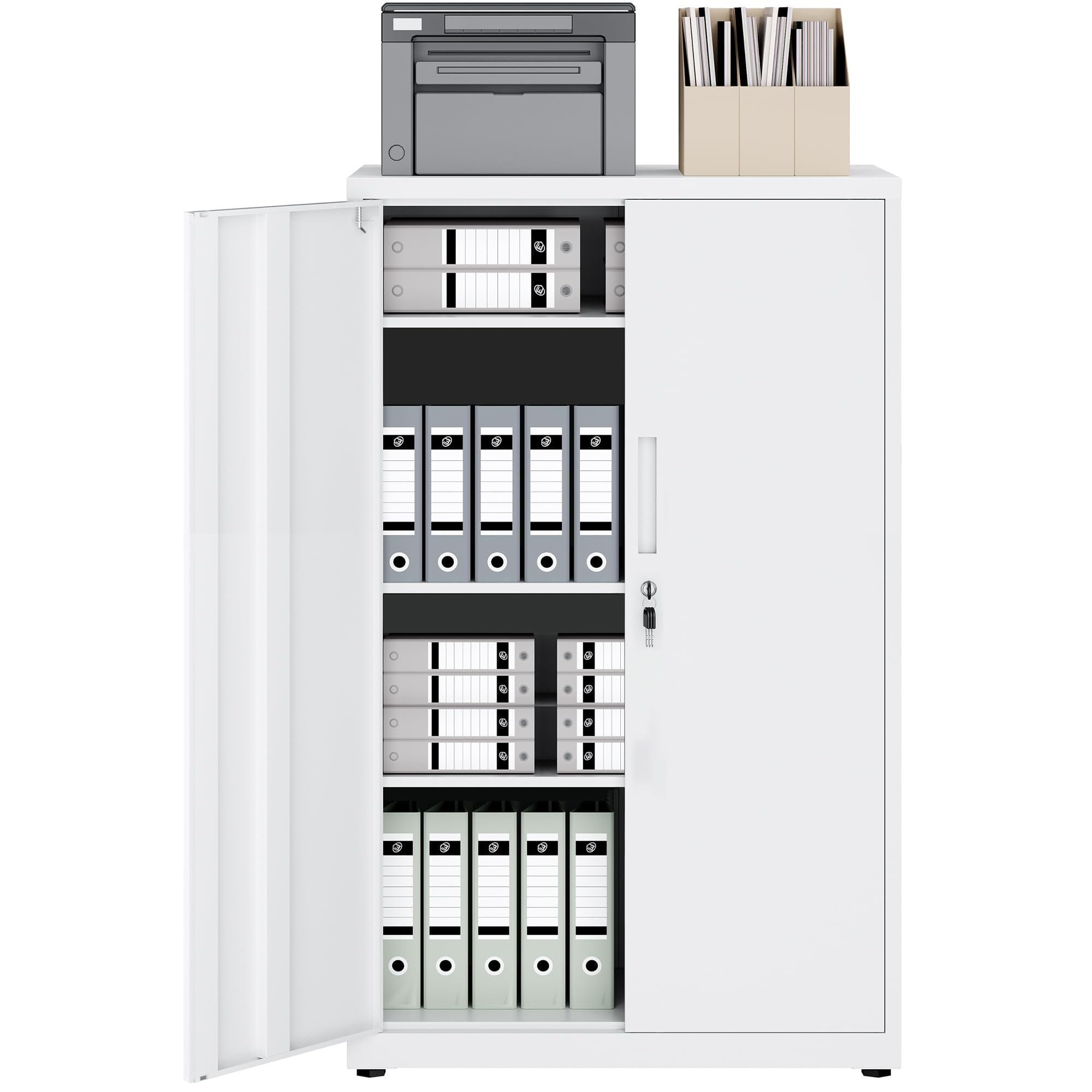 LAND·VOI Steel Storage Cabinet, 4-Tier Lockable Cabinet with Adjustable Shelves, Double-Door Cupboard Storage, For Home, Office Storage, 40×80×131.5cm, Tall Cabinet, White — image 1