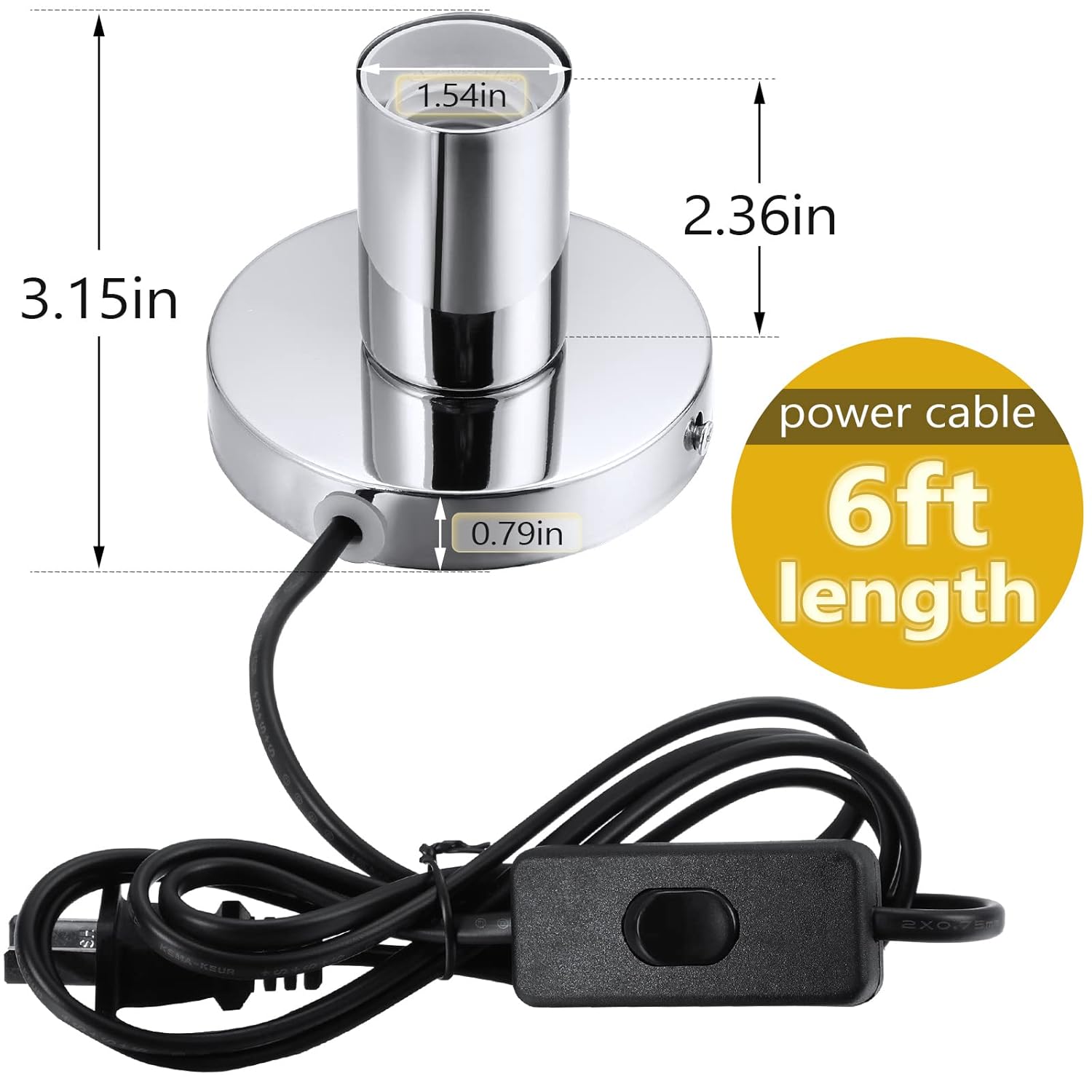 Tuanse 6 Pcs Polished Metal Desktop Lamp E26 E27 Screw Light Bulb Sockets Holder Base Lamp Replacement Base for Holding Bulb 6 Feet Cord on Off Switch Plug(Silver)