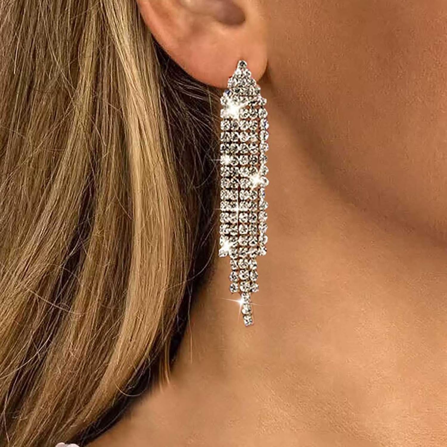 Vintage Crystal Tassel Dangle Earrings Rhinestone Long Tassel Drop Earrings Cz Chandelier Earrings Cz Wedding Bridal Earrings Jewellery for Women - Image 2