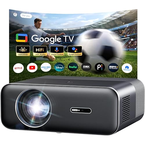 Google TV 4K Projector – Portable Smart Projector with WiFi and Bluetooth, Outdoor Movie Projecteur with Dual 10W Speaker, Autofocus & 6D Keystone, 1500 Lumens, HDR, Home Theater Proyector,Boldever H1