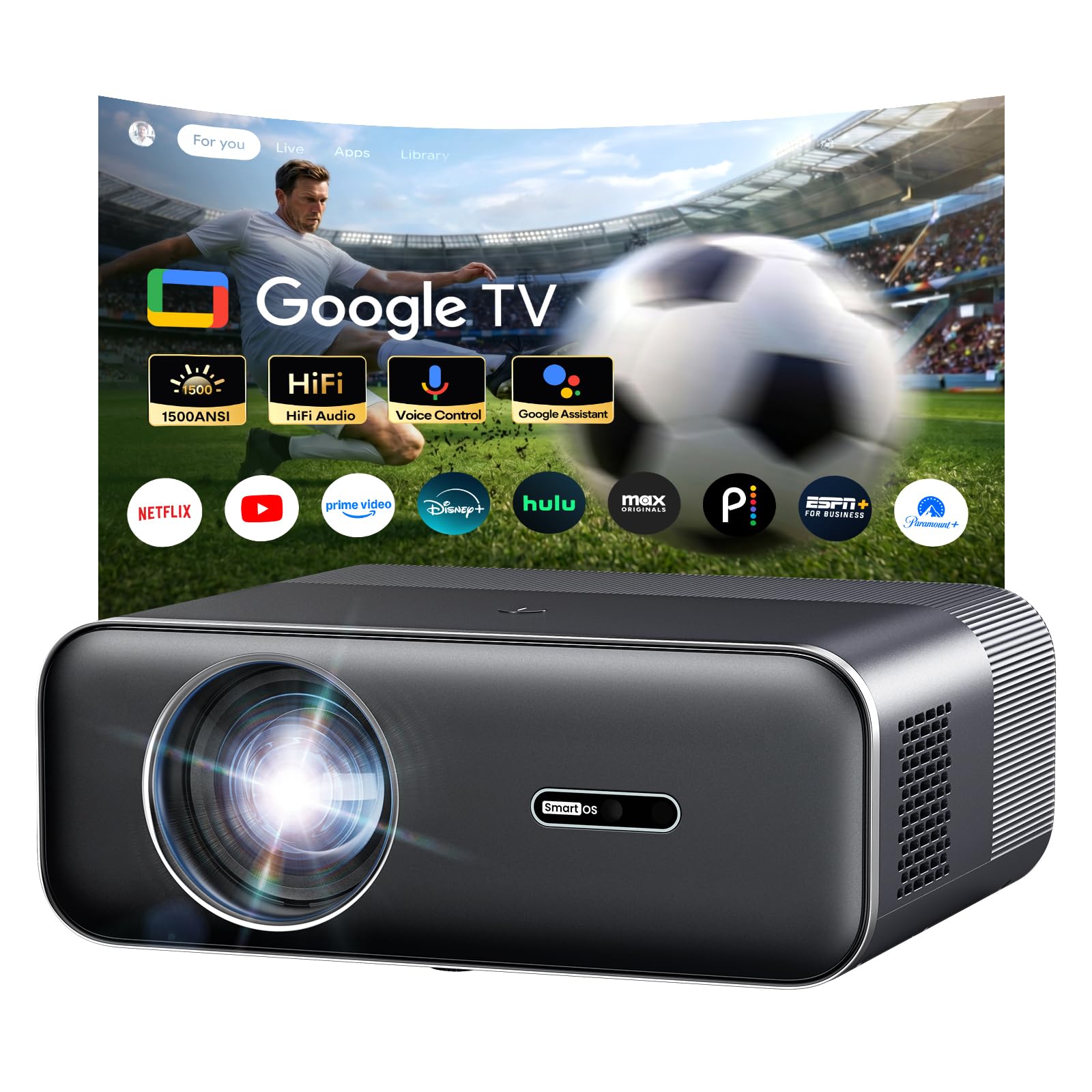 Boldever H1: 1500 ANSI 4K Smart Outdoor Projector with WiFi