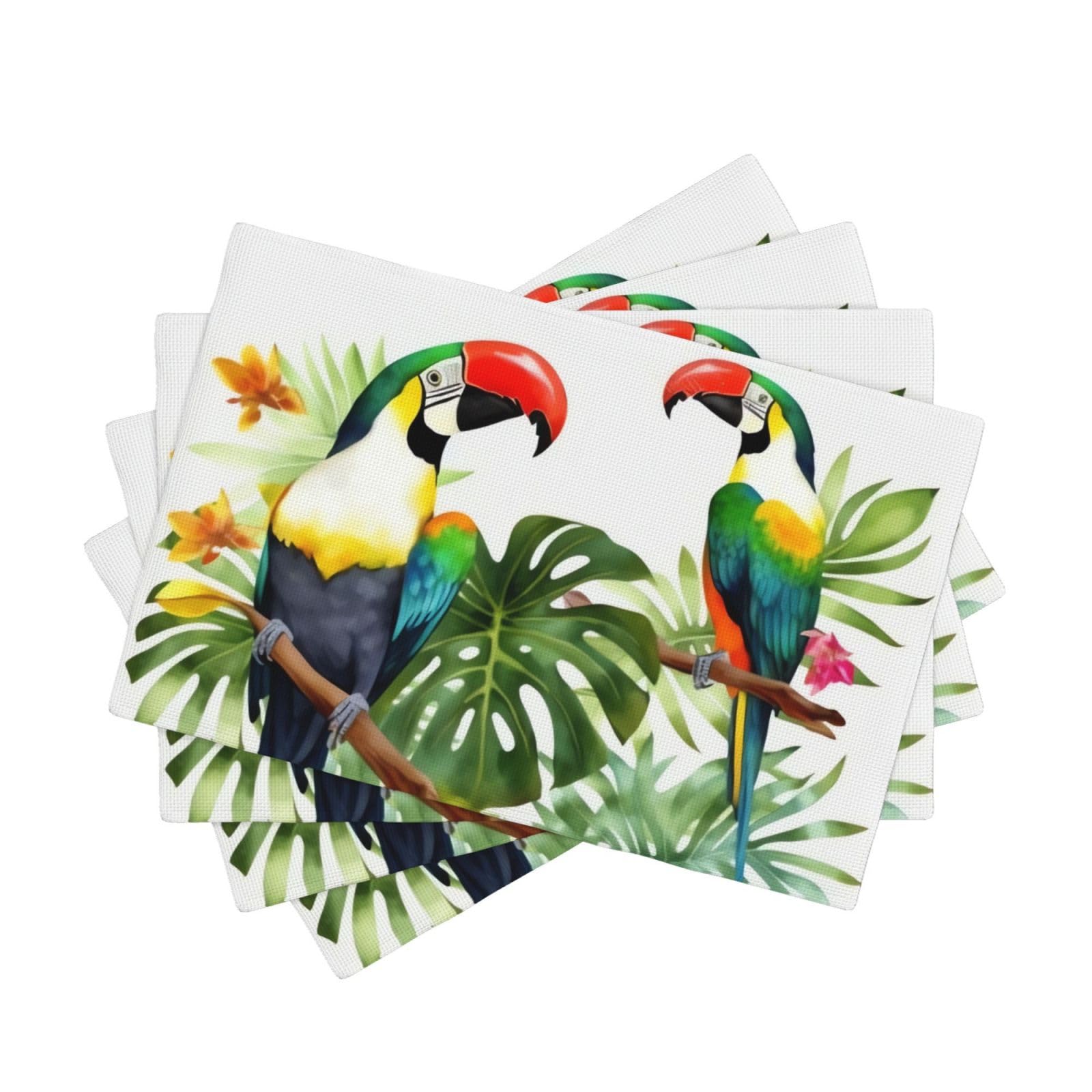 Placemats Set of One Size Washable Wipeable Table Mats Heat Resistant Weave Place Mats Toucans Parrot palm tree leaves Placemats Wrinkle Free Place Mats for Dining Table Kitchen Decor