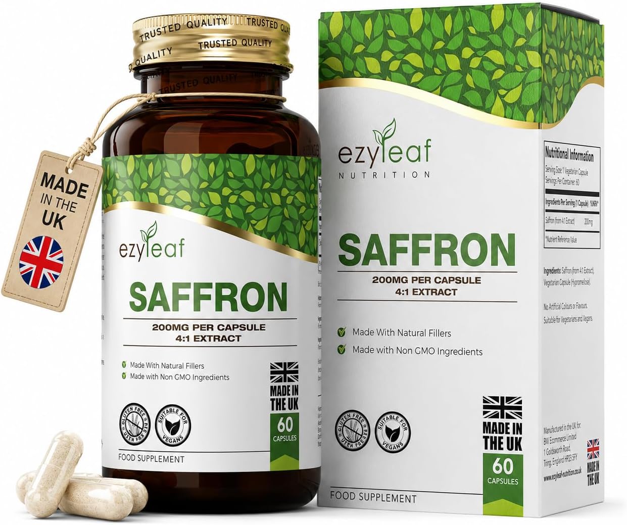 EZ Saffron Extract, 60 Capsules, 200mg 4:1 Safron Extract, High Strength