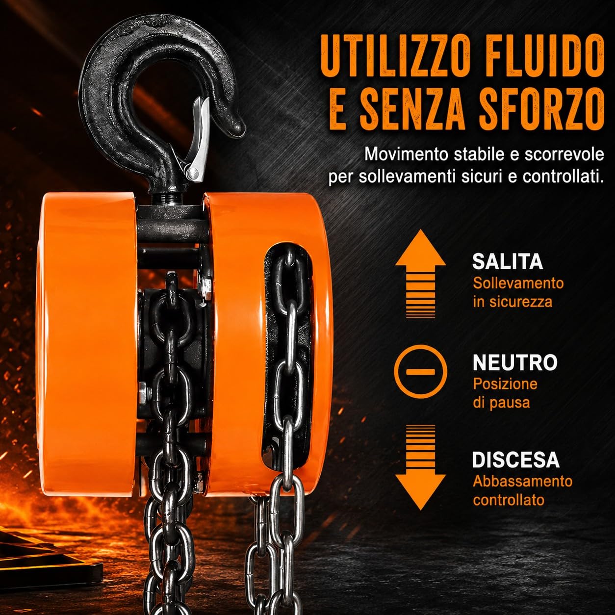 Paranco a Catena Manuale 5000KG Argano Sollevatore Altezza Sollevamento 3 Metri con Gancio Robusto Girevole 360° Catena Acciaio G80 per Garage, Motore Auto, Sollevamento per Carichi Pesanti