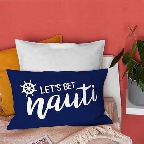 Miniatura 3 de Burosev Let's Get Nauti - Funda de almohada suave de navegación, funda de almohada decorativa azul marino náutico, decoración de granja náutica para