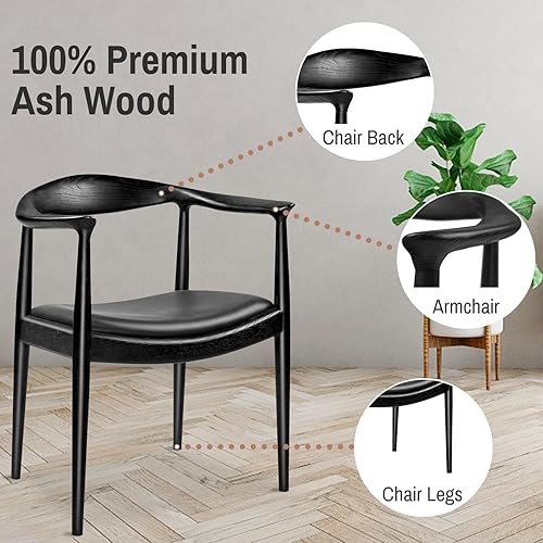 Vista 4 de Kennedy - Sillón tapizado de piel sintética, silla de comedor de estilo moderno de mediados de siglo, adecuada para cocina, comedor, oficina (negro)