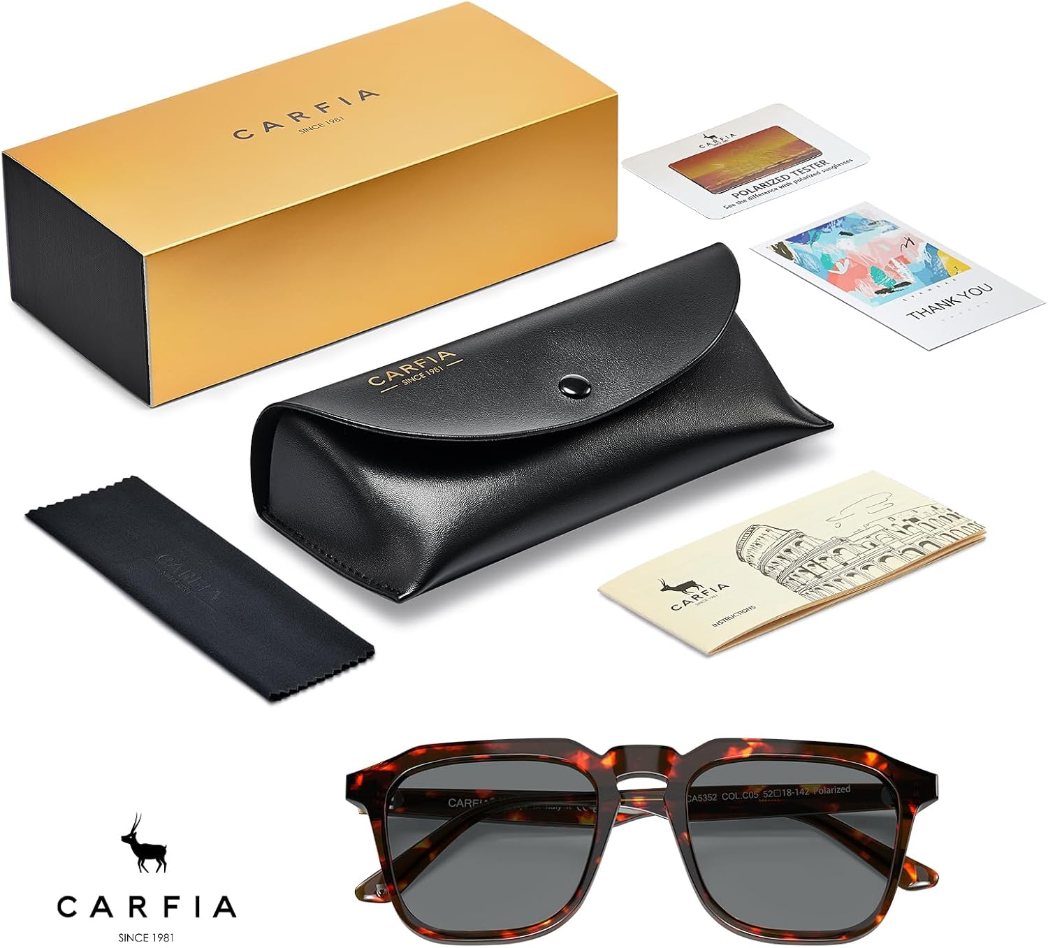 CARFIA Acetate Classic Square Polarized Sunglasses for Men Women UV400 Lenses Hand-crafted Frame Retro Outdoor Sun Glasses - Image 7