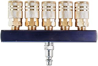 Primefit M14025-7 5-Way Air Manifold with 1/4" Industrial 6-Ball Brass Couplers, 1/4"