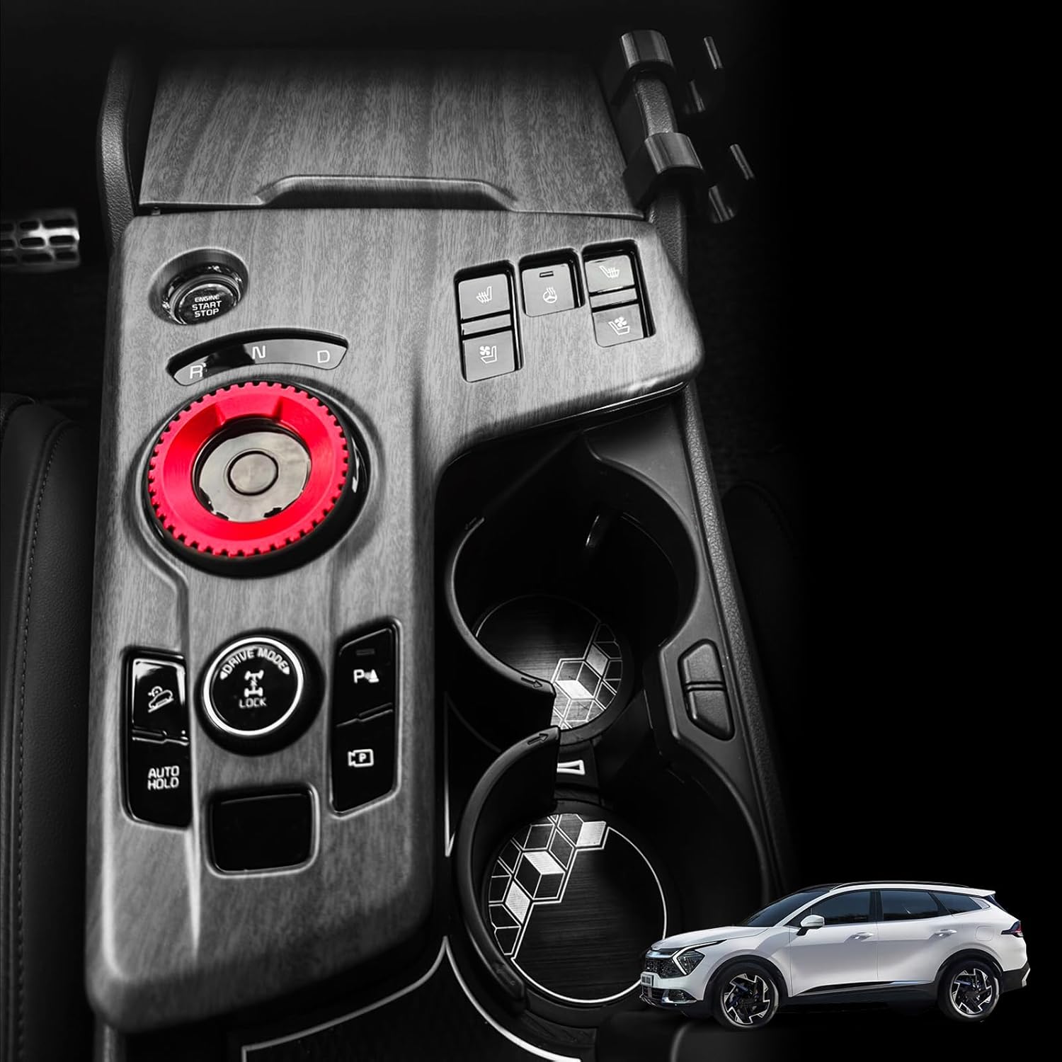 YOUTOOCAR 2PCS Automatic Gear Shift Panel Covers Interior Trim Compatible with Kia Sportage 2023–2025 EX SX SX-Prestige Hybrid PHEV Accessories (Wood Grain)