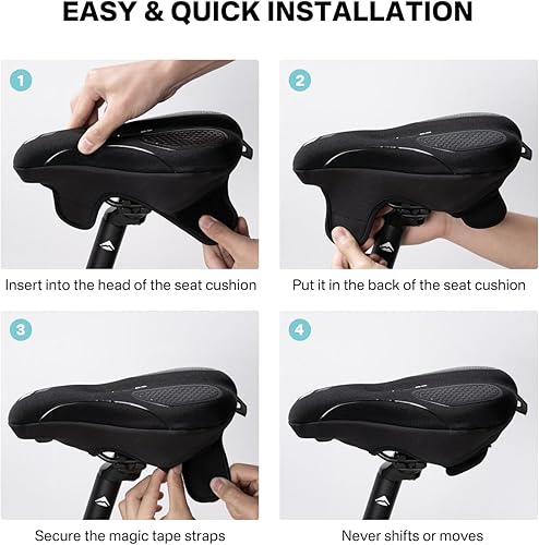 Miniatura 5 de YOUNGDO Cojín de asiento de bicicleta con funda impermeable, almohadilla de asiento de bicicleta de gel para sillín estrecho, absorción de golpes,