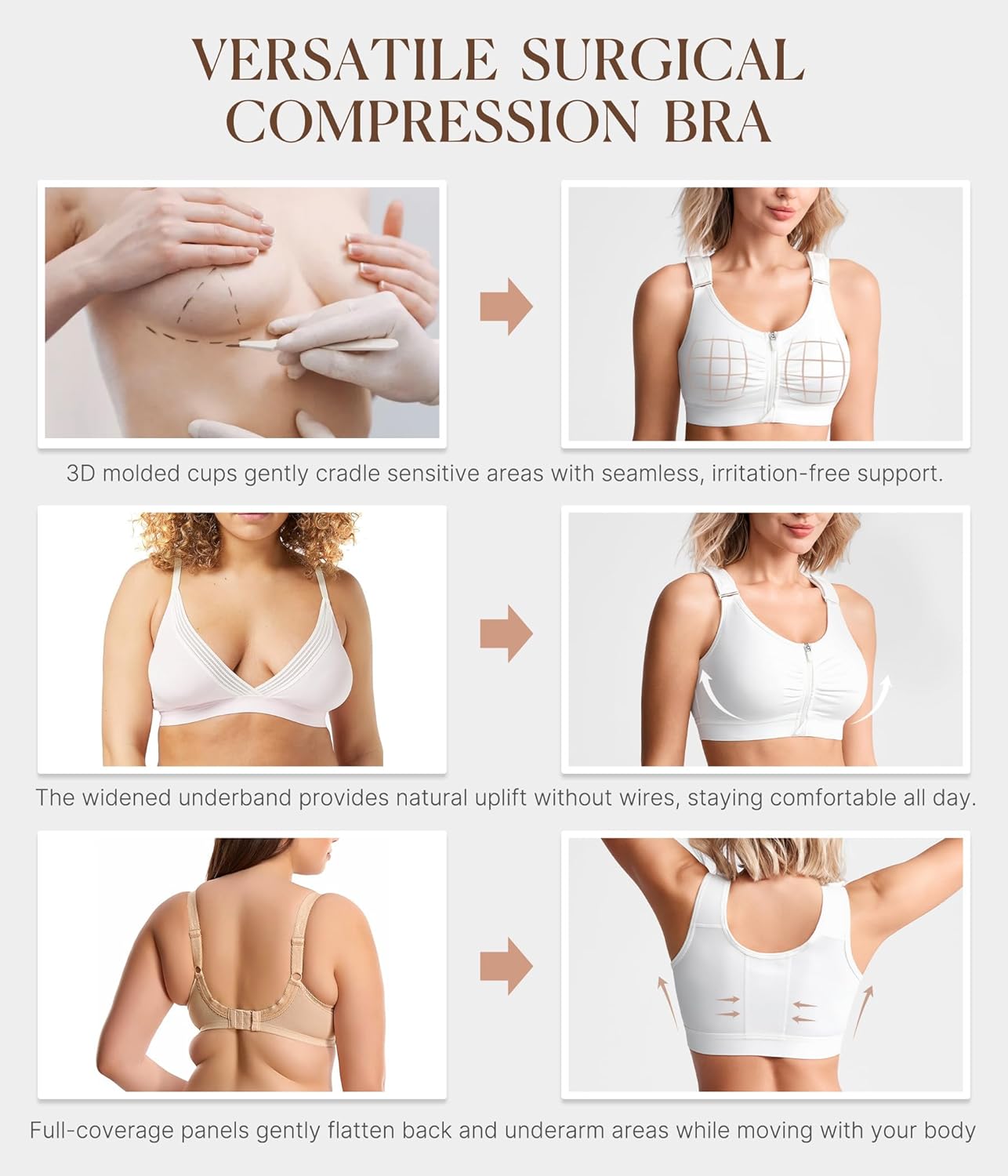 BRABIC Zip Front Closure Everyday Bra for Women Post Surgery Compression Support with Adjustable Straps Wirefree - Image 6