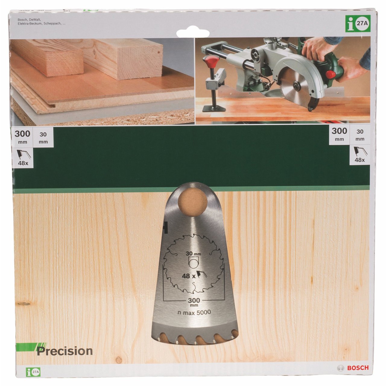 Bosch 1x Lama per Sega Circolare Precison (per Legno, Ø 300 x 3.2/2.2 x 30 mm, 48 Denti, ATB, Accessori Seghe Circolari)