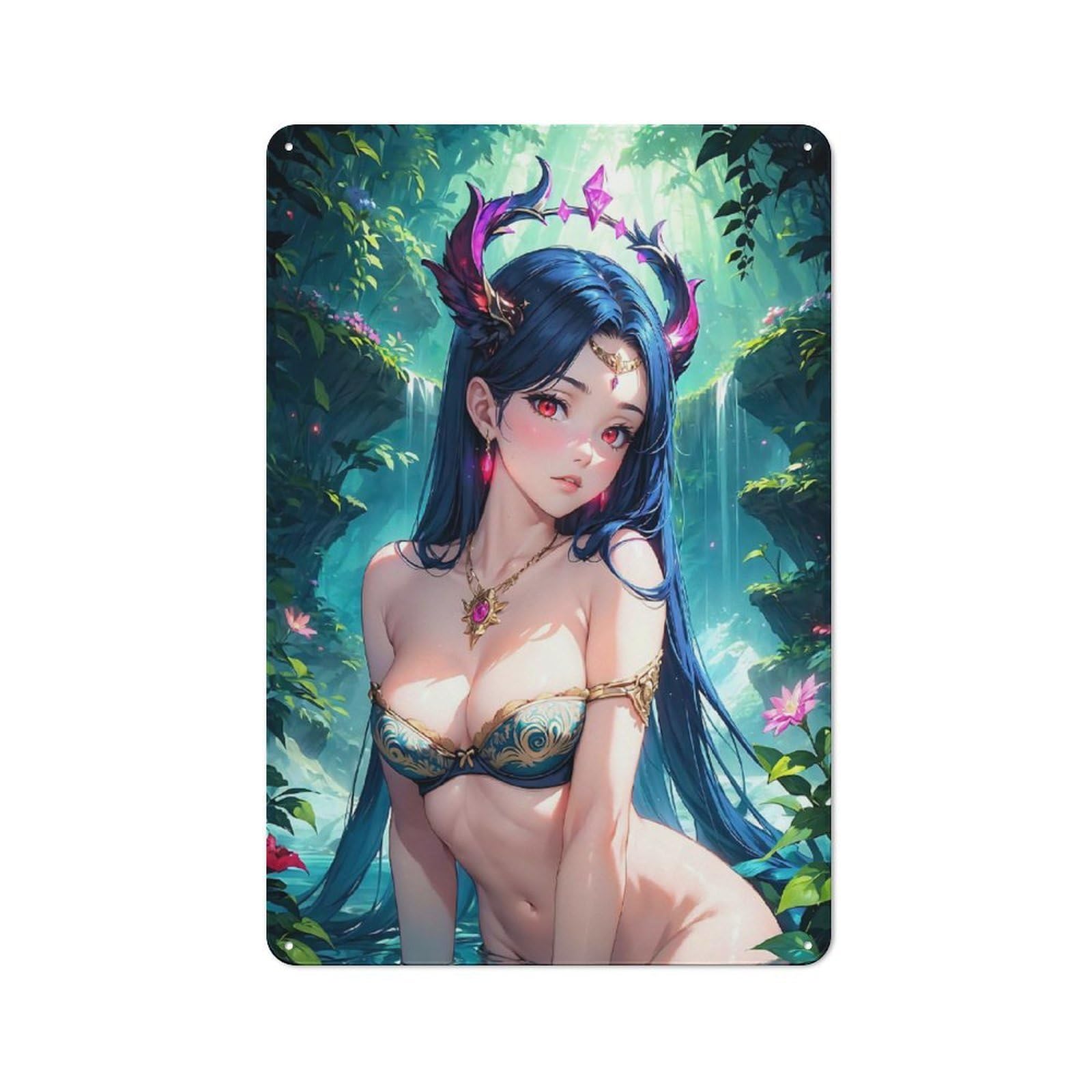 Anime Tropical Girl Printed Metal Sign 30x20cm for Café Or Home Bar, Housewarming Wall Decor for People Furnishing Café And Home Bar