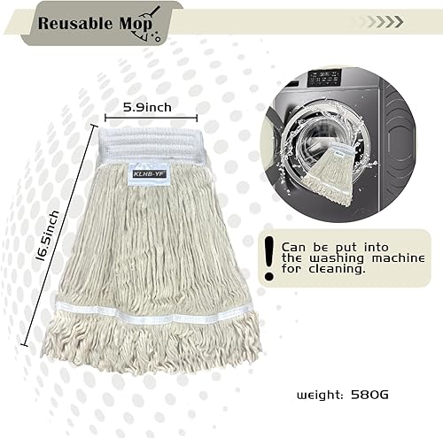 Miniatura 40 de Cabezal de trapeador de limpieza industrial húmedo de alta resistencia, repuesto de cabezal de trapeador de algodón perfecto, lavable de algodón
