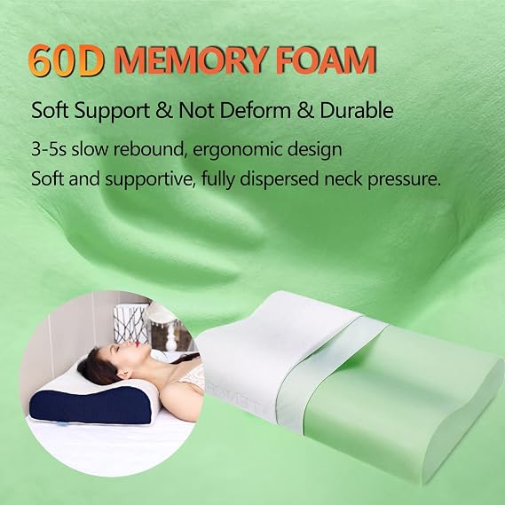 neck pillow， Memory Foam Pillows Side Sleeper, Neck for Pain Relief Sleeping All Positions, Negative Oxygen & Cervical with Double Cover Dust-Proof and Washable(60x30x10cm)