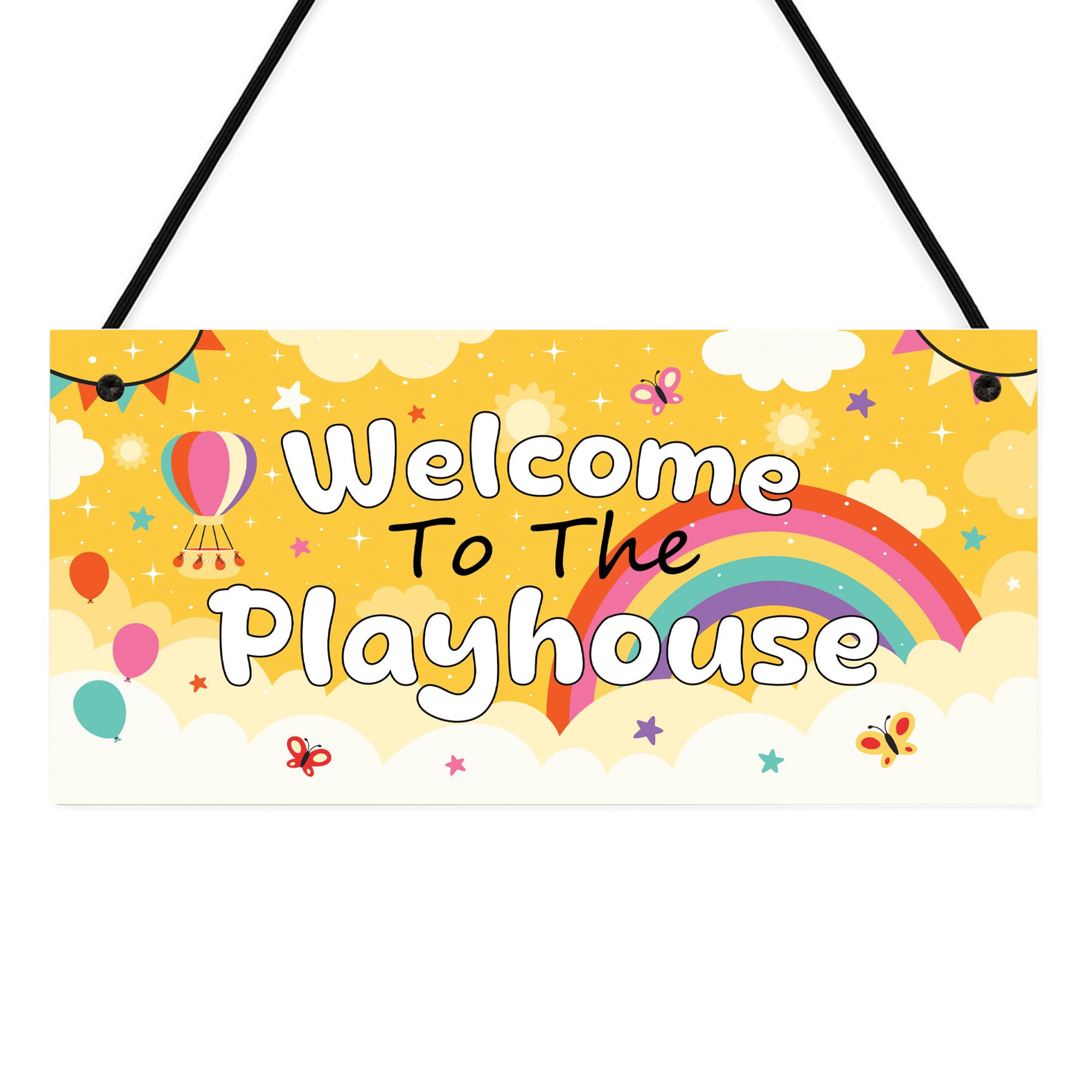 Red Ocean Welcome To The Playhouse Sign - Kids Rainbow Playhouse Decor, Garden Outdoor Kids Room Plaque, Children’s Playroom Wall Hanging, Nursery Room Decoration Gift