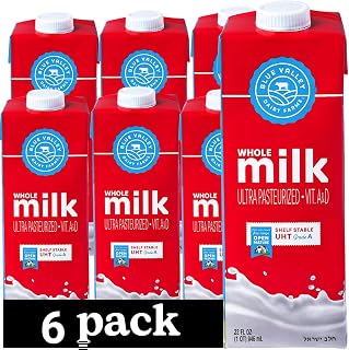 Blue Valley Grass-Fed Shelf-Stable Whole Milk, UHT No Refrigeration, Vitamin D, 32oz 6-Pack - Cholov Yisroel Kosher