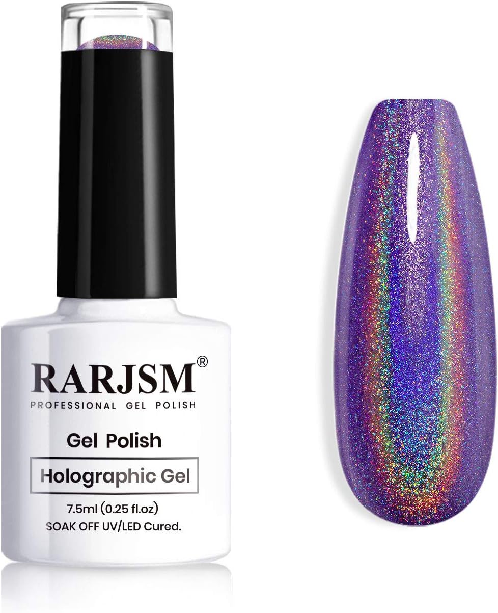 Holographic Nail Polish Dark Purple Nail Polish 1 Pack 0.25 Fl.oz Quick Dry Gel Polish Nail Lamp Cured for Salon Home DIY Nail Art Design RAR76