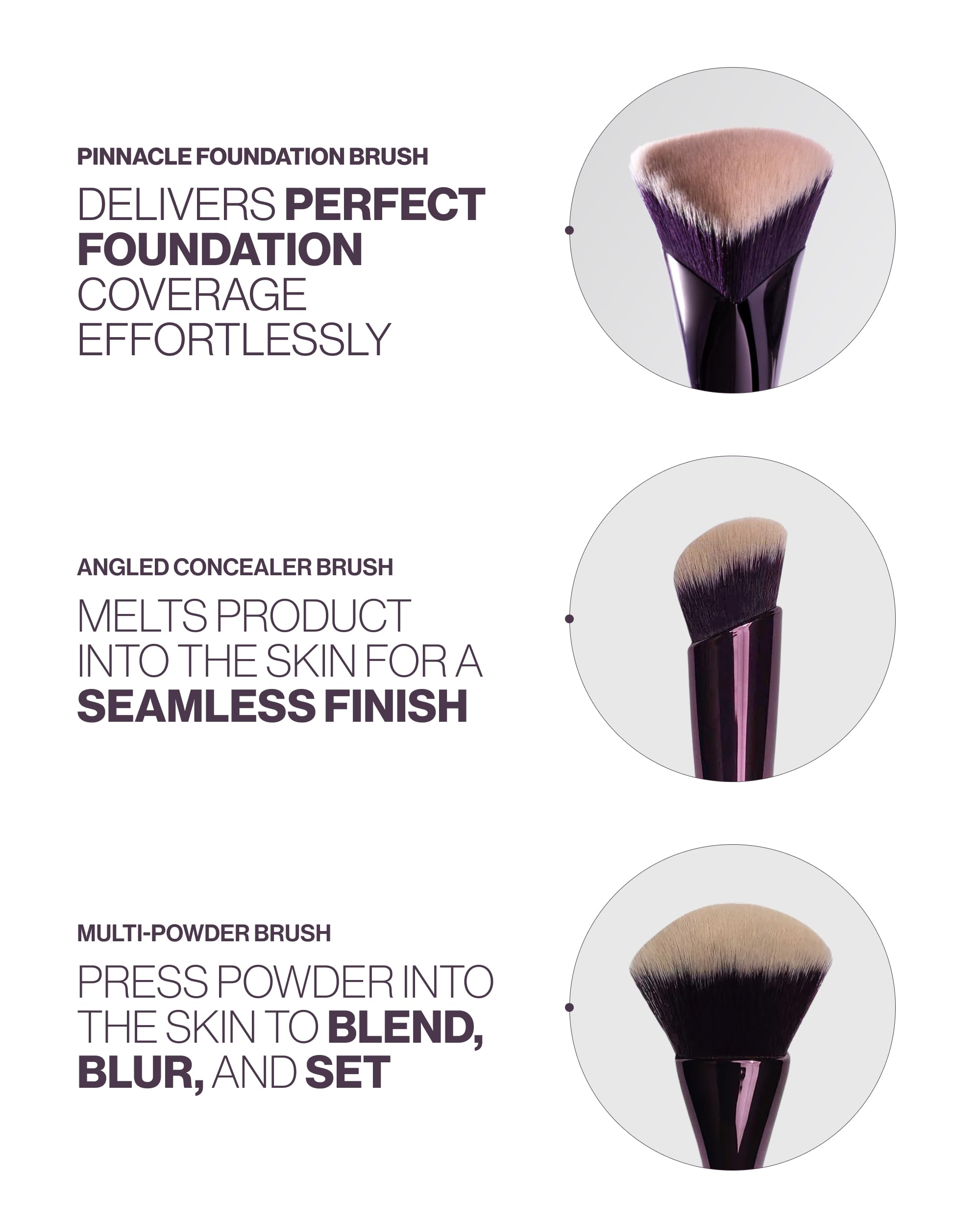 Anisa Beauty Starter Everyday - Juego de 3 brochas de maquillaje esenciales | Para aplicación de base, corrector y polvo: fibras sintéticas suaves para un acabado impecable y sin manchas