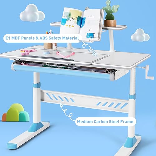 Miniatura 14 de COSVALVE Escritorio ajustable para niños con cajón, mesa de estudio ergonómica multifunción de 39 pulgadas de ancho con estante, escritorio