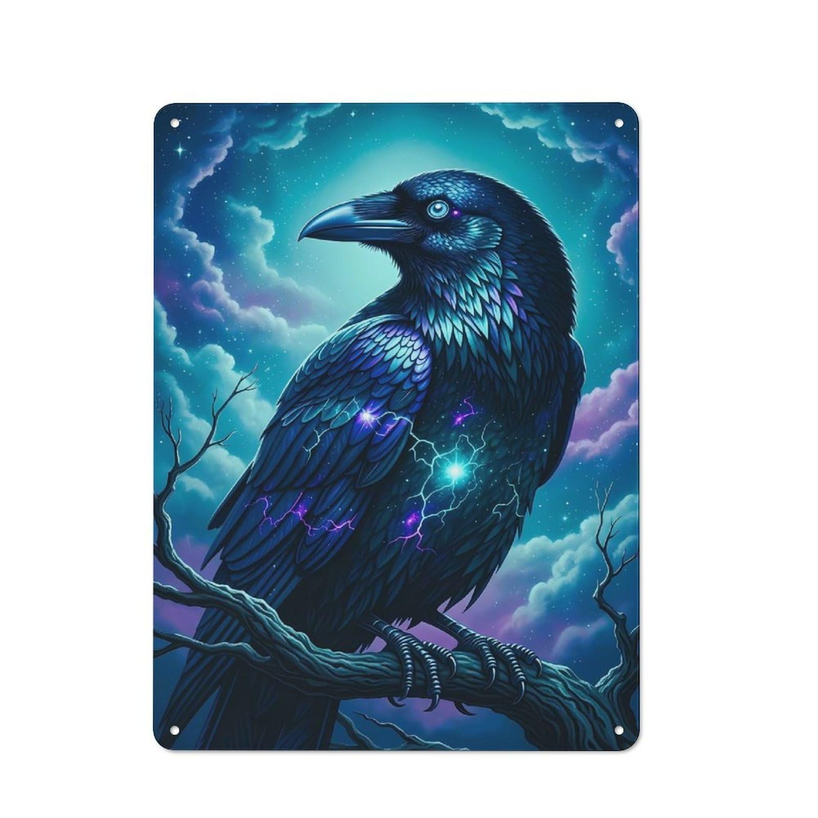 Junmoney Style-16 For Lounge Or Reading Corner, Mystical Raven In Starry Night Vintage Metal Sign 40X30cm, For Collectors Decorating Lounges And Reading Corners