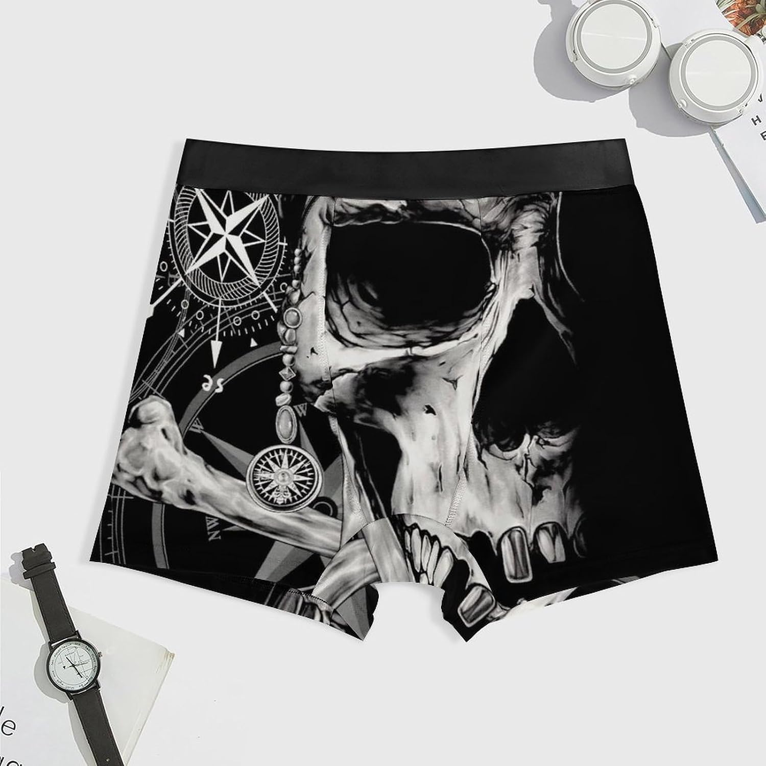 Pirates Skull Compass Men's Underwear Boxer Briefs Breathable Shorts Elastic Waistband