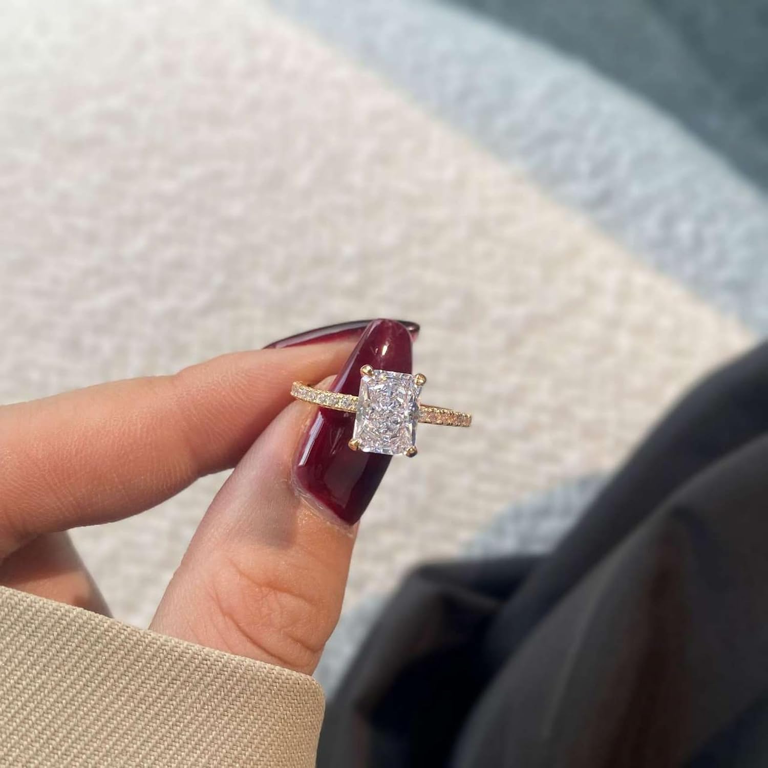 LOVECOM 2CT 925 Sterling Silver Engagement Rings for Women Radiant Cut Solitaire Cubic Zirconia Wedding Band CZ Promise Rings for Her Simulated Diamond Ring Jewelry Birthday Gifts for Mom - Image 2