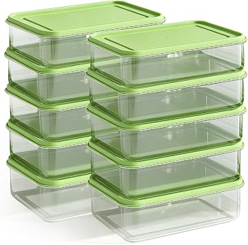 10Pcs Food Storage Container Set with Lid - 1200ML Per Plastic Food Container Airtight Box Rectangle Leakproof PP Food Prep Storage Sets Reusable for Microwave Freezer Dishwasher School/ Work Green
