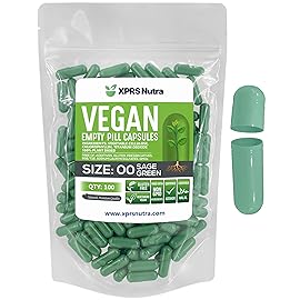 XPRS Nutra Size 00 Empty Capsules - 100 Count Empty Vegan Capsules - Vegetarian Empty Pills - DIY Vegetable Capsule Filling- Veggie Pill Caps (Sage Green)