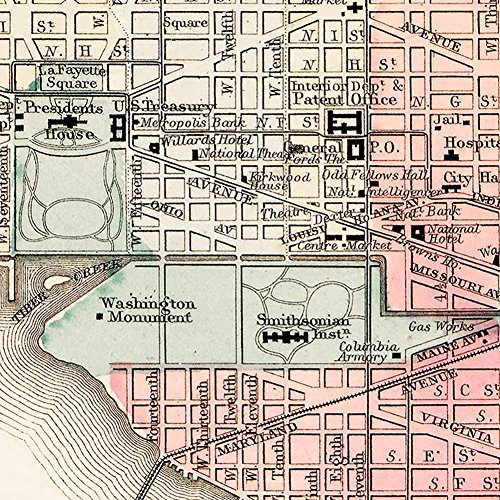 Antiguos Maps - Map Plan Of The City Of Washington Dc & Georgetown Circa 1867 - Measures 18 In X 24 In (457 Mm X 610 Mm) #TOP6
