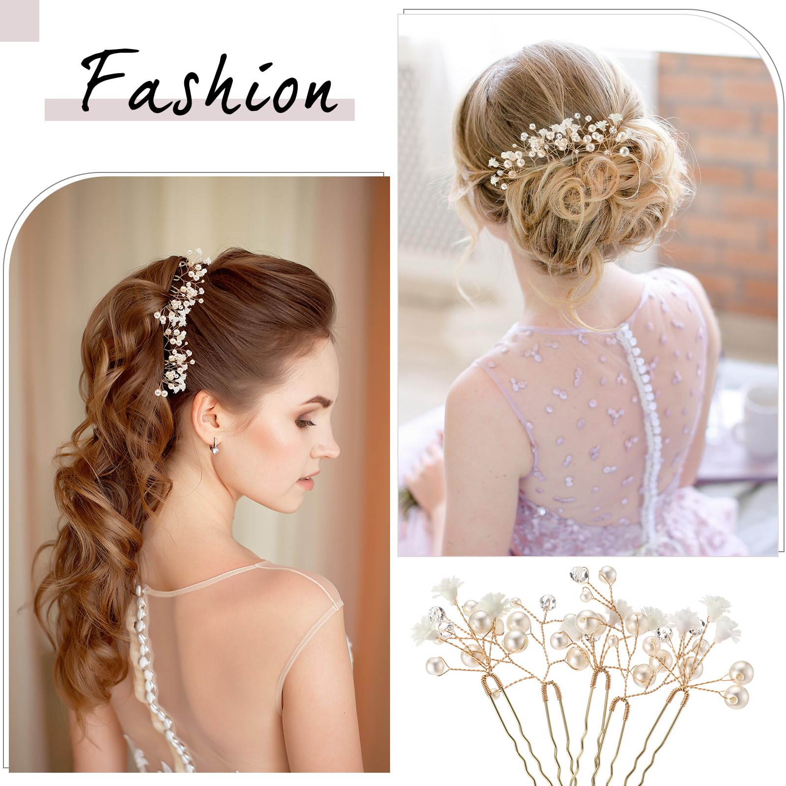 14Pcs Baby\'s Breath Pearl Crystal Rhinestone Hair Pins Bridal Wedding Hair Amazon.com : Landical 14 Pcs Baby main image 3