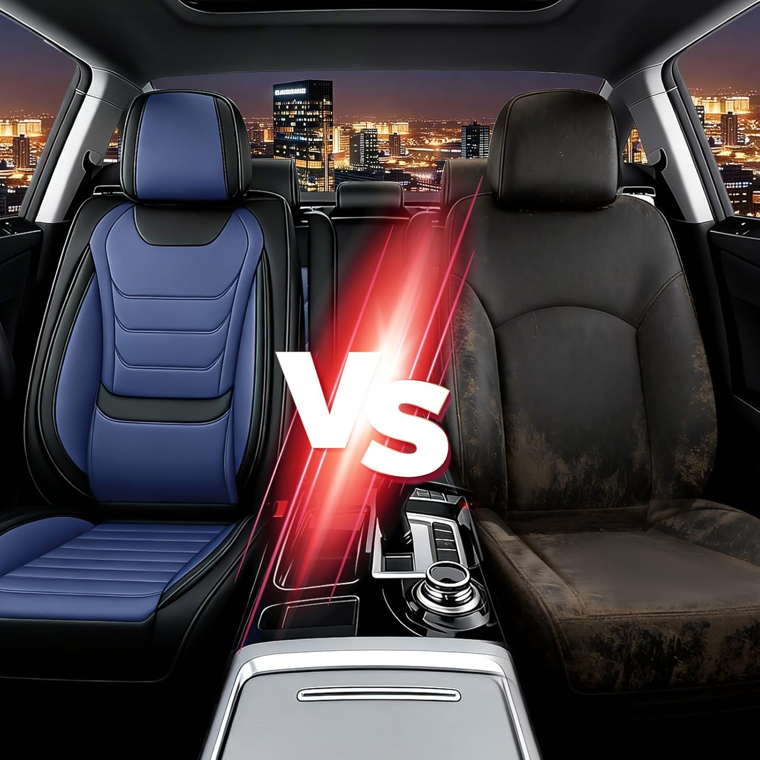 JWLK Seat Covers for GMC Terrain 2010-2026, Family Seat Covers for Cars, Non-Slip, Airbag Compatible Vehicle Cushion, Waterproof & Easy-Clean(Standard 5 Seats, Black Blue)