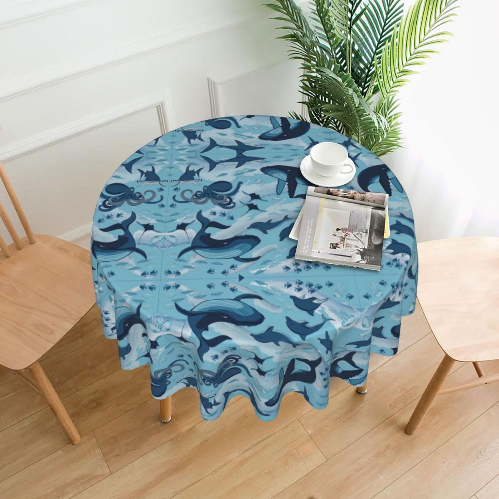 hhxvcv Fish And Octopus Round Tablecloth – Dining Table Cover