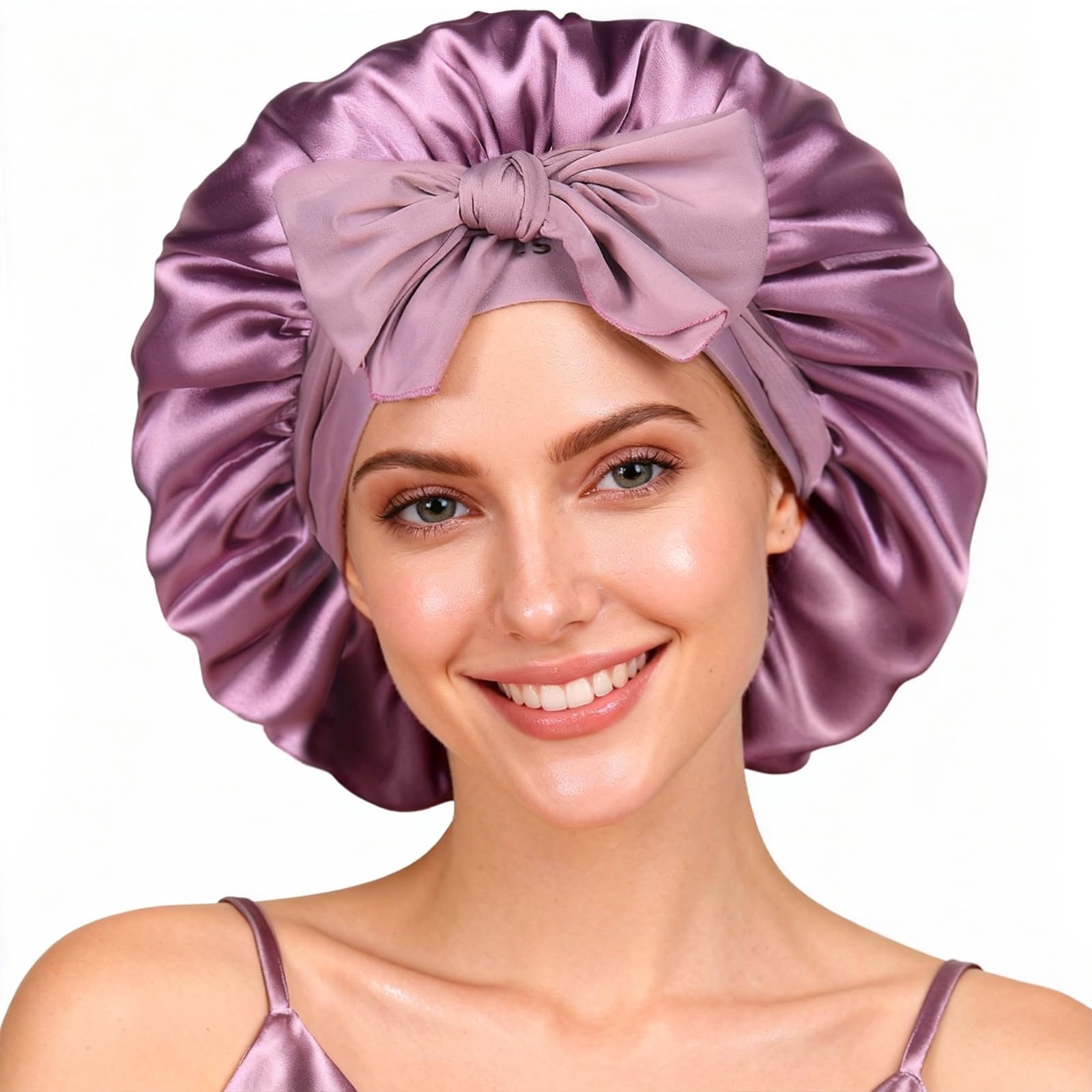YANIBEST Silk Bonnet for Sleeping Women, Satin Hair Bonnet with Tie Band, Night Sleep Cap Wrap for All Hair Types Purple