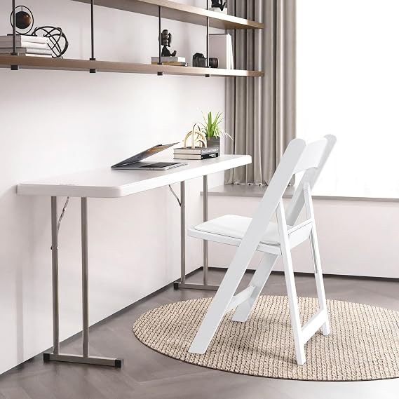 VINGLI Resin Folding Chairs with Cushion, Foldable Plastic Chair with Comfortable Padded Seats, Perfect for Event Party Indoor Outdoor, White, 4 PC