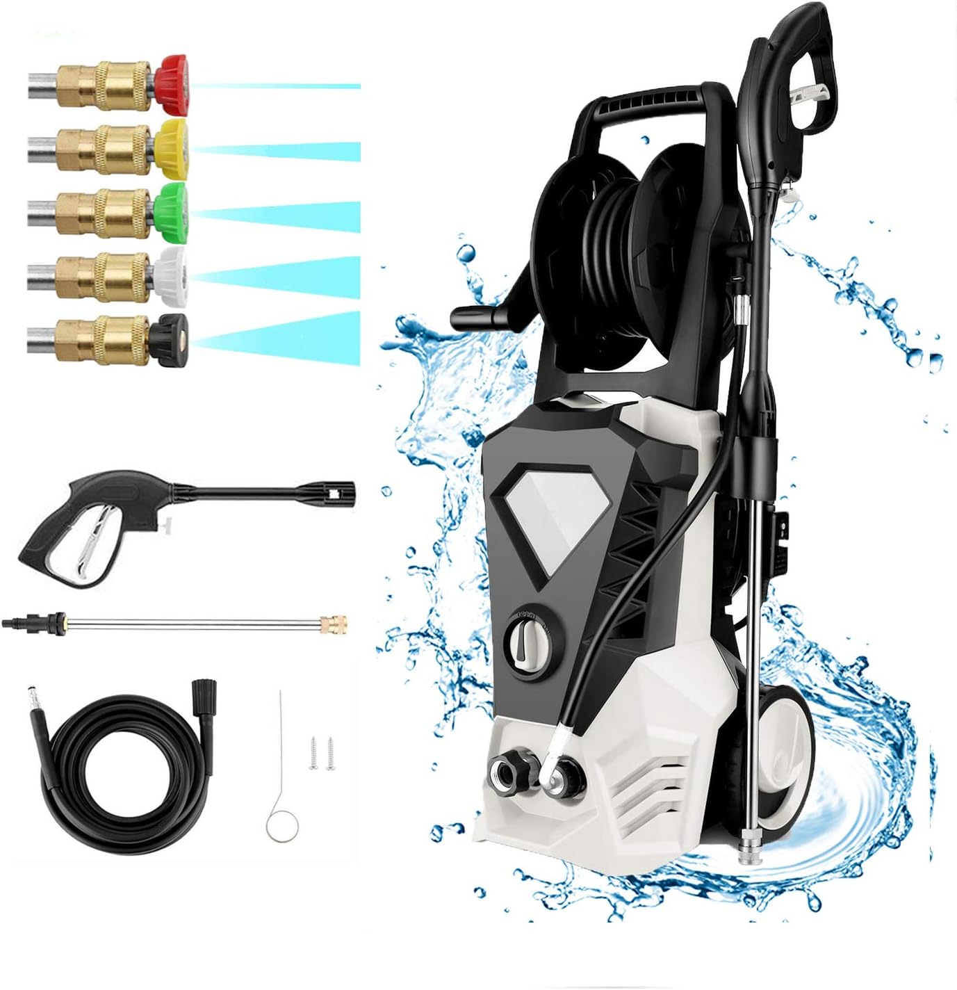 Roojer 3500psi Electric Pressure Washer 2 6gpm Power Washer 1800w High Pressure Cleaner Machine Portable Car Washer With Spray Gun 5 Nozzles Hose Reels Detergent Tank Patio Lawn Garden Roojer 3500psi Electric Pressure Washer 2 6gpm Power Washer 1800w High Pressure Cleaner Machine Portable Car Washer With Spray Gun 5 Nozzles Hose Reels Detergent Tank Patio Lawn Garden