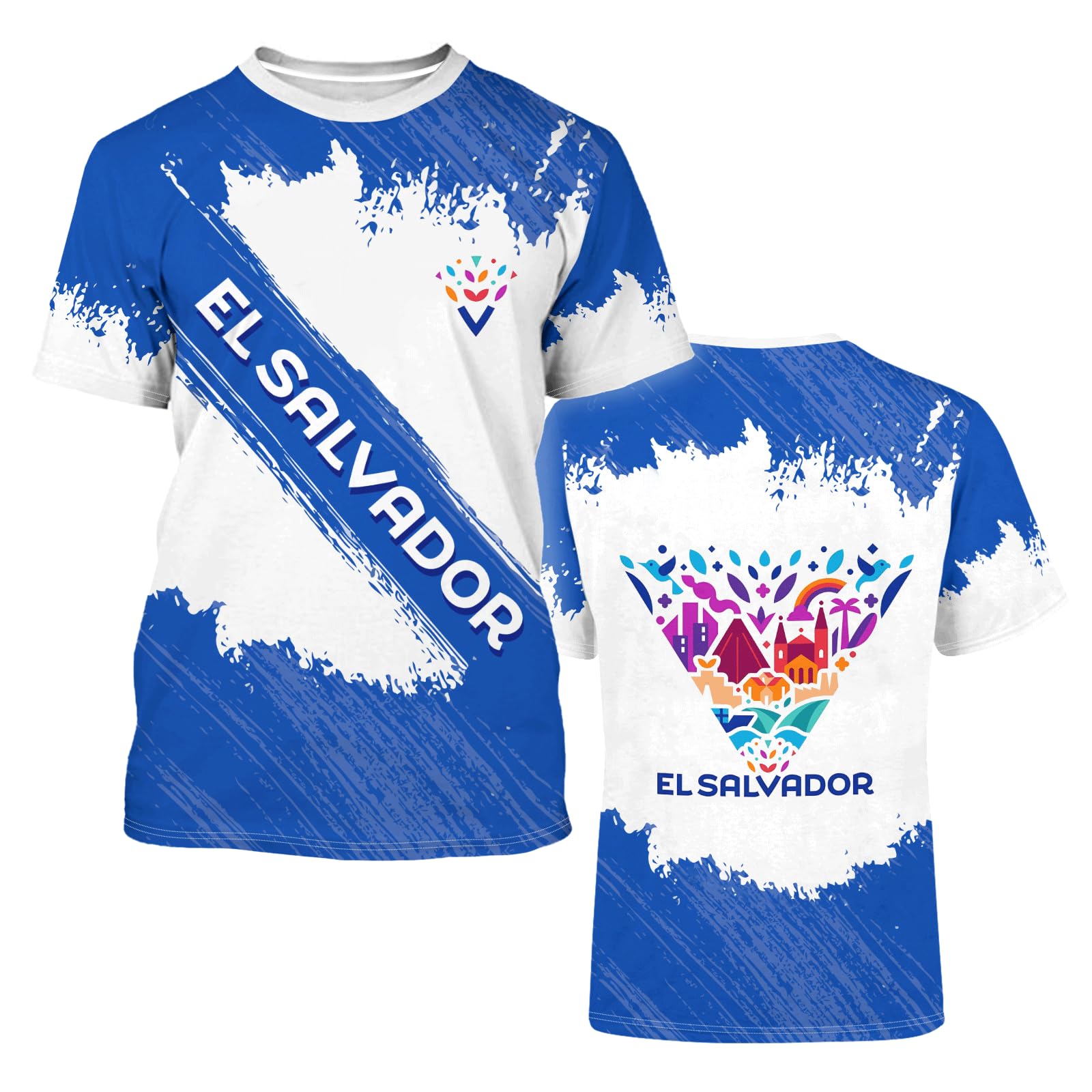 DFZ Men's El Salvador Flag Shirt Novelty Tee Graphic Print Unisex Short Sleeve Top El Salvador Jersey