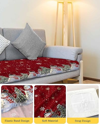 Miniatura 4 de Fundas de cojín para sofá de Navidad con diseño de muñeco de nieve rojo, funda elástica para sofá con parte inferior elástica, fundas de sofá