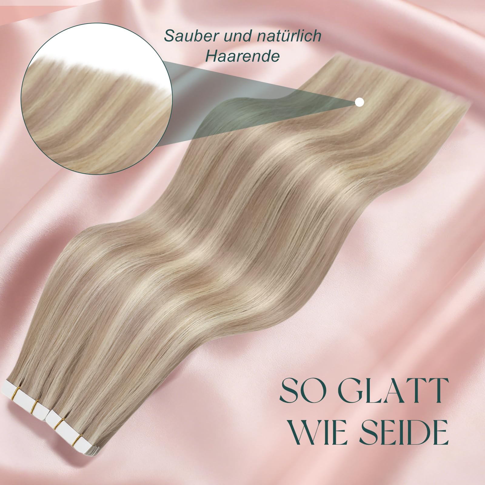 Easyouth Balayage Extensions Tape on Haar 16 Zoll 40g 20Stück pro Paket Aschblondes Highlight mit Hellblond Extension Tape in Echthaar Tape on Extensions Löser