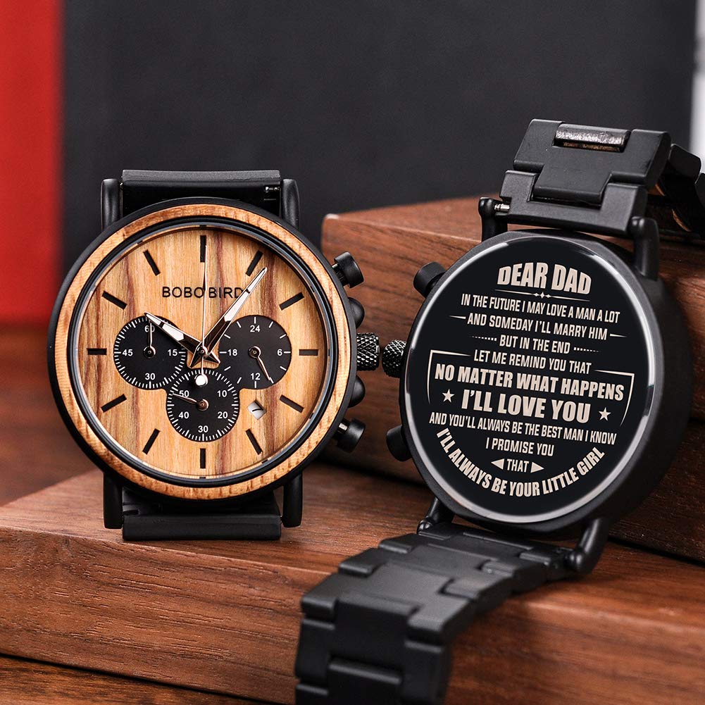BOBO BIRD - Reloj de Pulsera para Hombre, Grabado Personalizado, de Madera, Elegante Madera y Acero Inoxidable, Cuarzo, Casual, Regalo Personalizado