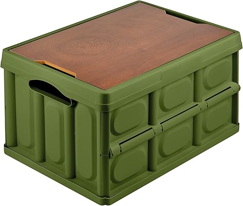 Renook Contenedor de almacenamiento plegable con tapa, caja de almacenamiento de plástico plegable de 50 litros con tabla de cortar, contenedor de