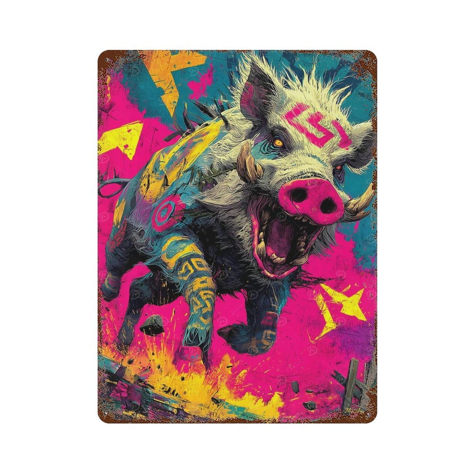 Distressed Metal Wall Sign Warpaint Fury – The Spirit of The Wild Reckoning 15.7"x11.8", Old School Wall Decor for Bistro, Counter And Cafe Decor