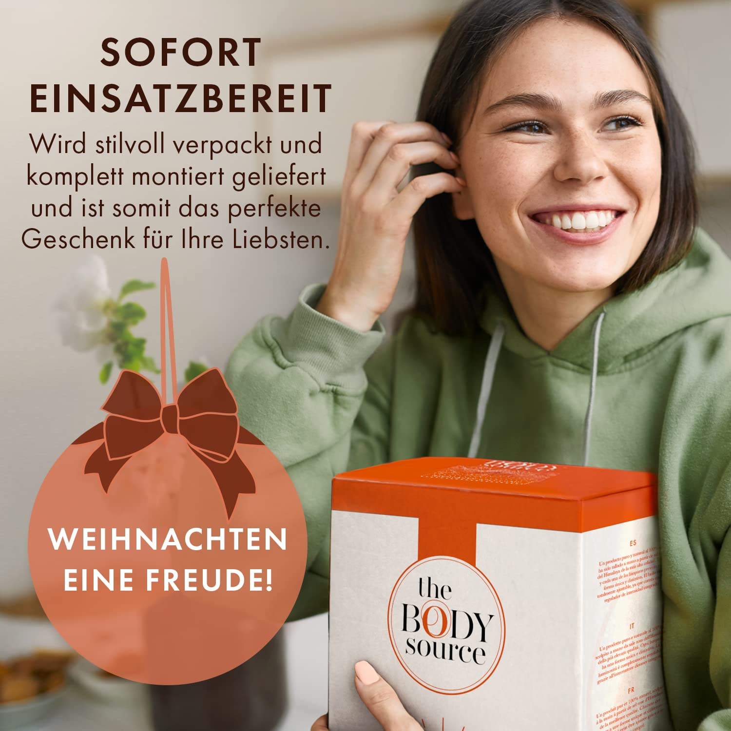 The Body Source Salzlampe (2-3 kg) mit Dimmerschalterlicht aus der Salt Range Pakistan auf einem Holzständer - Nachtlicht inkl. 1x 10W Glühbirnen und Geschenkbox